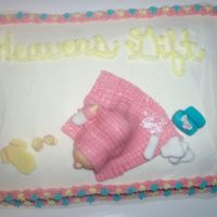Baby Shower Cake fondant baby,blanket,bottle,diapers,baby powder bottle, wipes. baby powder is powdered sugar