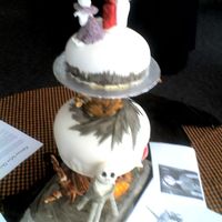 2Nd Cake 10/30/07 Nightmare before Christmas, 3 layer cake, Classic Yellow base, 2 layer Spice cake 2nd tier, Red Velvet top 3rd layer. I used food coloring...