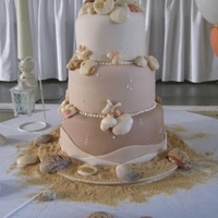 Sea Shell Wedding Cake Fondant covered cake with graduating shades of brown. Fondant/Gumpaste mix for sea shells, fondant scalloped border and vanilla wafer...