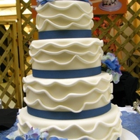 Blue Hydrangeas This bridal show display cake is based on a cake shown on the Knot. Silk hydrangeas and fondant ripples or waves.
