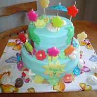 Summer Birthday Cake Cake for dd's 9th birthday. 9" and 6" cakes(each one layer chocolate, one yellow), filled with oreos mixed with buttercream...