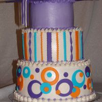 Graduation Cake This was a stacked chocolate fudge cake with white chocolate mouse filling. The sizes were 10", 8" & 6". Iced in butter...