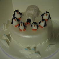 Birthday Cake With Fondant Penguin Figures 