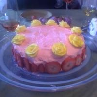 Strawberry Banana Strawberry Banana cake, this is strawberry cake with banana filling and fresh strawberries on the side.