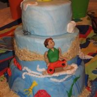 Surfs Up! Dude... I made this for my son's 5th birthday...bottom is buttercream, center is chocolate, and top is strawberry...buttercream frosting...