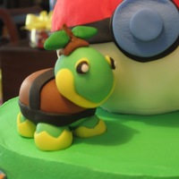 Pokemon Birthday Cake Pokemon Birthday cake. The birthday boy's favorite critter, Turtwig, sits on top in 3D (sugar paste and fondant) with panels of...