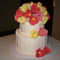 Bridal Shower White cake covered in buttercream and gumpast tulips.