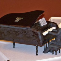 Baby Grand Piano This was made from a 12" x 18" sheet cake. The wooden legs of the piano were painted black and hot glued to the bottom of the...