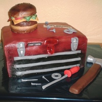 Craftsman / Hamburger The birthday boy loves tools and hamburgers so his wife wanted to give him both. The hamburger was made from two 4" round cakes,...