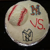 Cake For Dani & Justin's Birthday French vanilla & devils food cake marbled with butter cream frosting. Baseball made out of devils food cake mix and butter cream...