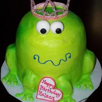 Princess Frog sculpted frog cake with buttercream, fondant name plaque and eyes. (non- edible tiara...i know, shame on me!!!)