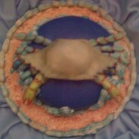 I Want A Crab Cake This Crab Cake is my first attempt to make a crab. It is made of fondant and attached. The waves are buttercream.