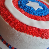 Capitan America Cake For a little boys 4th Birthday superhero party. Too fun! Chocolate cake, chocolate/fudge/oreo filling, bc frosting