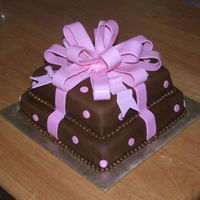 Pink And Brown Present Birthday Cake This was our first attempt at using fondant. Pretty pleased with the outcome!