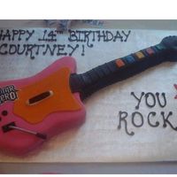 Guitar Hero Cake My first attempt at a guitar cake. I was pleased with the way it turned out. It was pretty simple...not too much detail. It 's mmf...