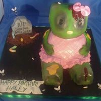 Hello Kitty Zombie Cake I used the Wilton stand up bear cake pan, wasc recipe and covered it in mmf.The tombstone is a rice krispie treat and flies and maggots are...