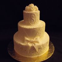 Cornelli Lace This is a small cake.....4" - 7" - 10". I cut out the monogram "S" with the FMM Funky Alphabet cutters