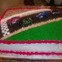 Hot Wheels Racing Cake Hot wheels racing cake for a 6 year old. All buttercream except for confetti sprinkles and crushed shortbread cookies for dirt.