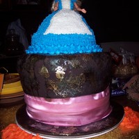 Mad Hatter And Alice In Wonderland Chocolate Lovers cake covered in fondant, brim is fondant and pink sash on hat is fabric. Alice dress is also chocolate cake w/ BC icing.