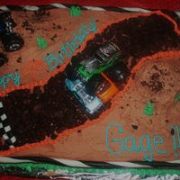Monster Truck I made this for my son's 4th birthday. I used buttercream frosting with MMF for the black and white border and flag. I also used...