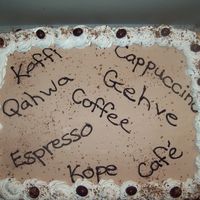 Coffee/chocolate Client wanted Coffee/Chocolate theme but no flavors. Buttercream with whipped icing swirls and chocolate covered espresso beans