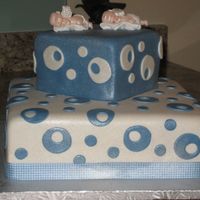 Twin Boys Baptism Two layer almond cake covered in foundant