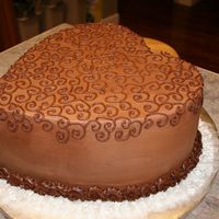 Romantic Heart Scroll Dark Chocolate cake with dark chocolate buttercream with scroll pattern