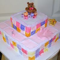 Bear On Quilted Square Cakes Still practicing! I made this for my neighbor who is expecting her first baby. Bear topper with directions from CC and quilted sides on...