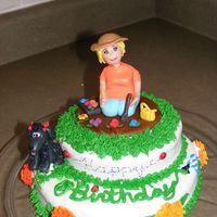 Gardening figurine inspired by aine2. Cake was for my mom who loves to garden with her poodle! buttercream with fondent accents and royal icing...