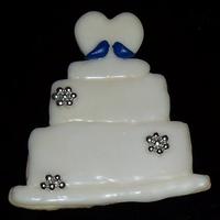 Bluebird Wedding Cake Cookie! NFSC with glace. Bluebirds molded from modeling chocolate, and silver dragees added!