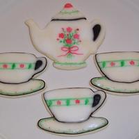 Tea Set Cookies! I got some new cookie cutters recently, and thought I'd try them out! I made a little tea set with tiny roses/rosebuds! NFSC with...