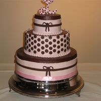 Brown & Pinkpolka Dot Wedding This buttercream iced cake was inspired by a cake on the Knot in 2007. Polka dots and brown bows are chocolate fondant. The "L"...