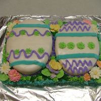 Easter 2008 One of my first Easter cakes. Eggs with fondant and buttercream. Flowers royal icing.