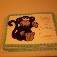 Monkey 1/4 Sheet 1/4 sheet cake in buttercream with a buttercream monkey