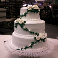 3 Tier Wedding Cake BC wedding cak with ivory buttercream roses