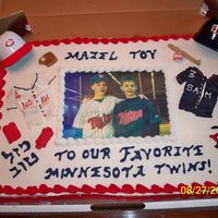 Twins Cake For A Set Of Twins' Bar Mitzvah I cheated on this in that I only decoarted the top. I bought the sheet cake with the photo image from Sam's Club. The jerseys are...