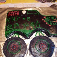 Gravedigger My son wanted a Monster truck cake for his birthday, his favorite monster truck is Gravedigger.