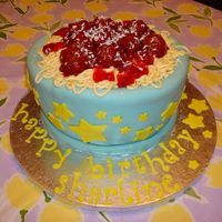 Spaghetti Cake birthday cake for my cousin who hates spaghetti...until now! cookies and cream cake with bc and fondant spaghetti is bc sauce is strawberry...