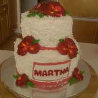 Adult Hawaiian Coconut Cake! All coconut cake (mix, frosting, and coconut sprinkles)...so since it was a coconut cake they wanted a Hawaiian theme, but one for an adult...