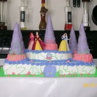 Princess Birthday Cake Strawberry cake, buttercream icing, purple-dyed white chocolate covered ice cream cones. I was in a hurry or else i would have paid more...