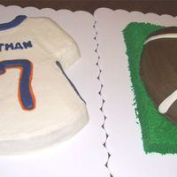 Football And Jersey Cake Denver Broncos jersey cake white cake, white BC filling and faux fondant icing. Gumpaste details. Chocolate cake with chocolate mocha...
