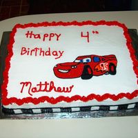Child Birthday Cake Lightn' McQueen for a friends sons birthday. All buttercream.