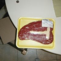 Beef Cake red velvet, cream cheese frosting, white chocolate marble and bone