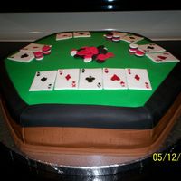 Texas Hold'em Cake For Sil 15 inch hexagonal yellow cake with French vanilla mousse and buttercream icing, then covered with fondant. My SIL loves to play Texas Hold...