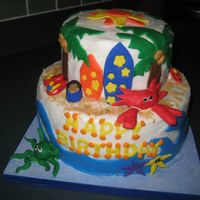 Beach Birthday Cake Cake with buttercream and fondant decorations