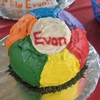 Evan's Smash Cake used the sports ball pan and bc frosting for a beach ball smash cake
