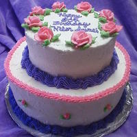 Pink Roses For An 80Th Birthday This is cake #3 of, what I call, Cake-a-palooza 2010. Choclate and vanilla cakes. Buttercream frosting. The daughter for the b-day girl...