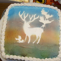 Sunset Elk Chocolate cake with Huckleberry filling and Buttercream frosting. The Wilton black spray wouldn't work well, so I just used the cut...