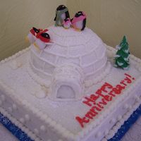 Penguins! This was an anniversary cake done for a lady I work with. She wanted something the kids could enjoy as well. It is a 12 in with a half ball...