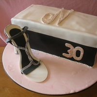 Shoebox first time doing a cake like this. shoe is gumpaste, box is fondant and mmf.